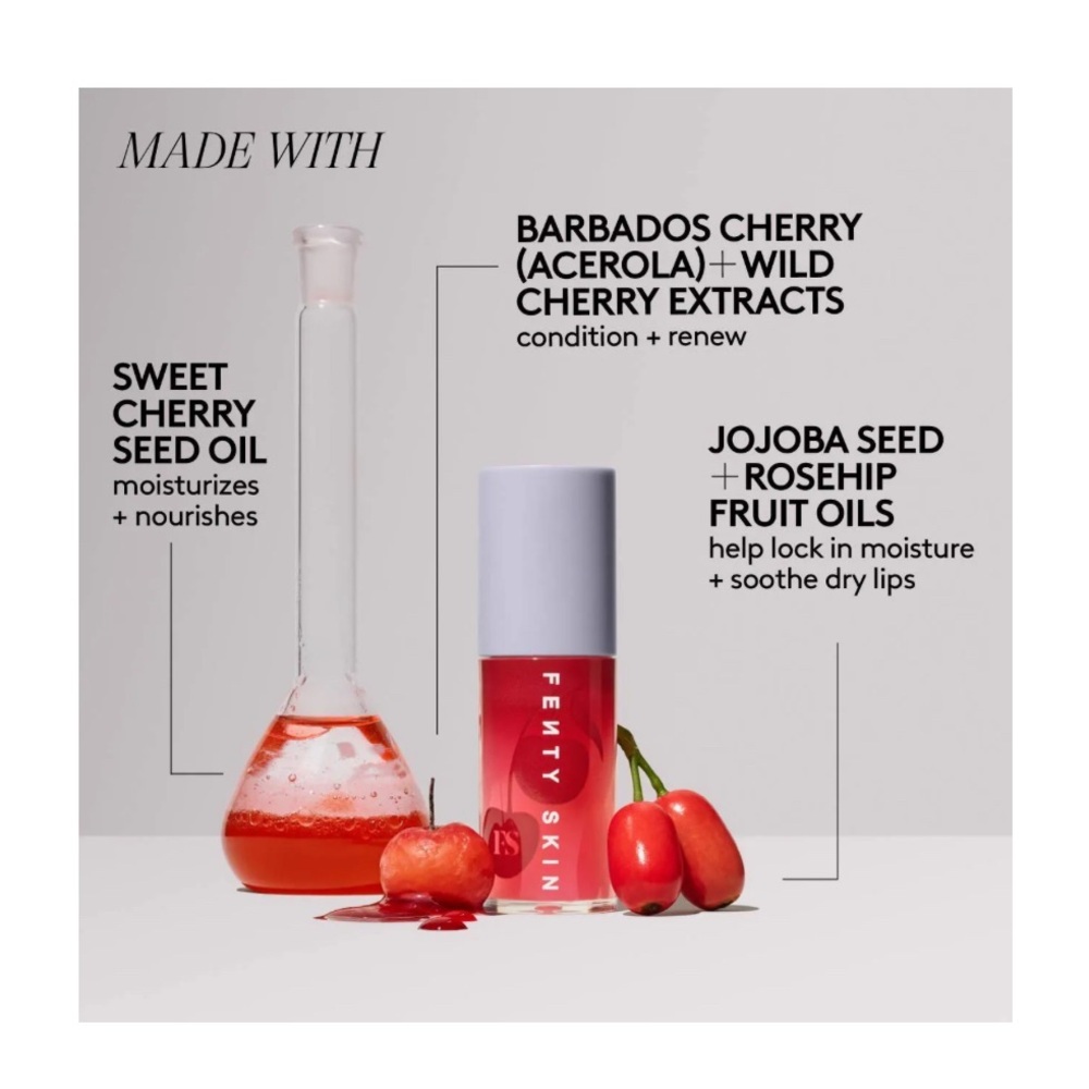 NWT, Fenty Skin Cherry Treat Conditioning Lip Oil, 0.19FLOZ - Picture 3 of 3